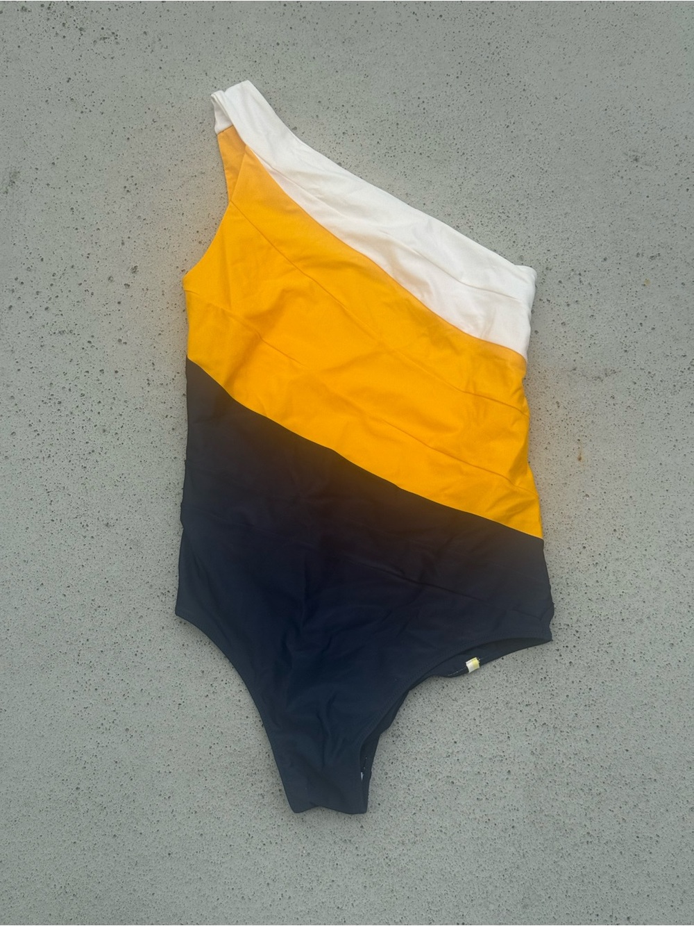 Colorblock One-Shoulder Swimsuit in White, Yellow & Navy - Picture 7 of 8